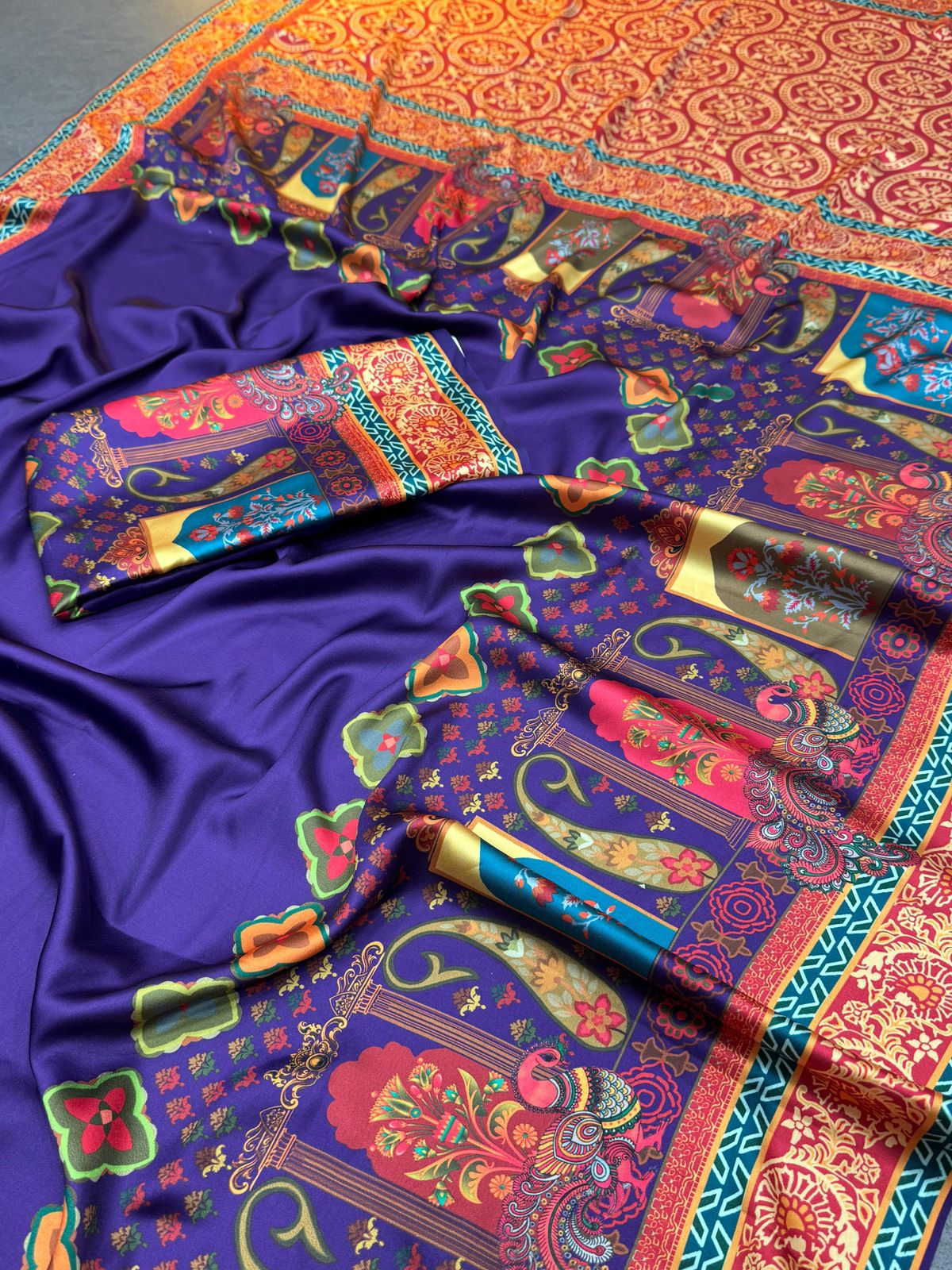 Royal Mughal-Inspired Multicolor Printed Saree