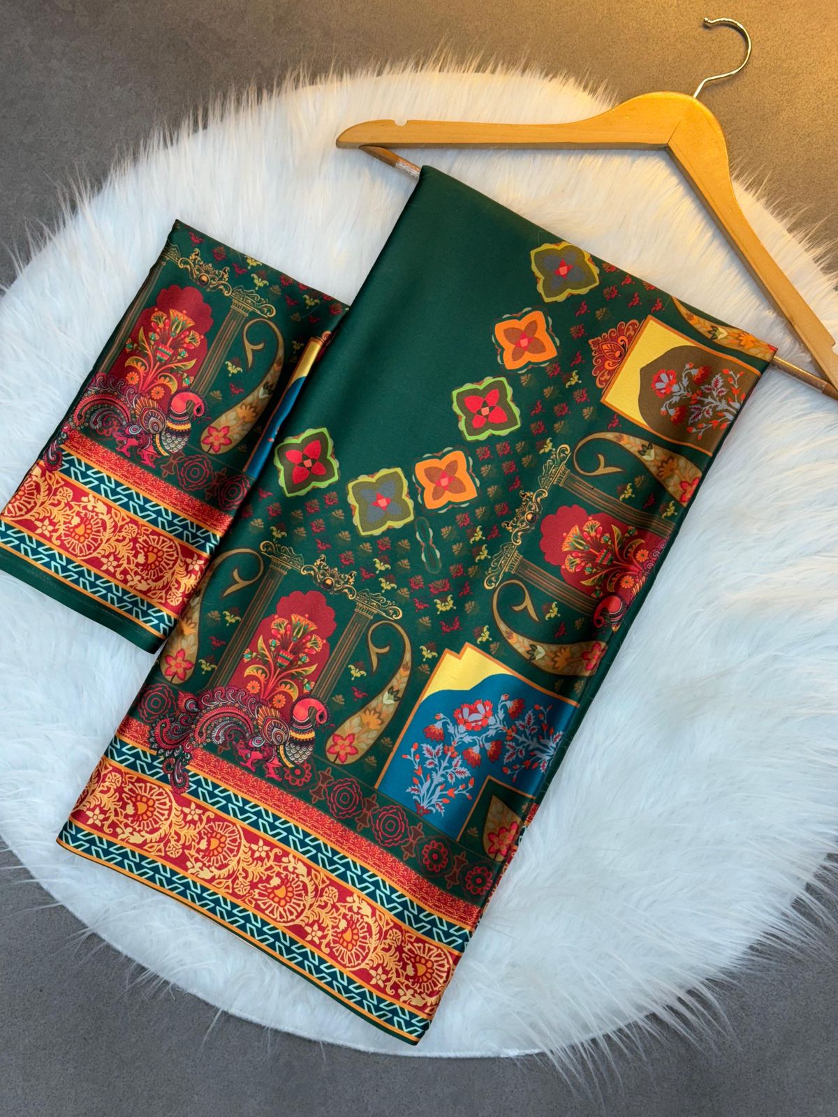 Royal Mughal-Inspired Multicolor Printed Saree