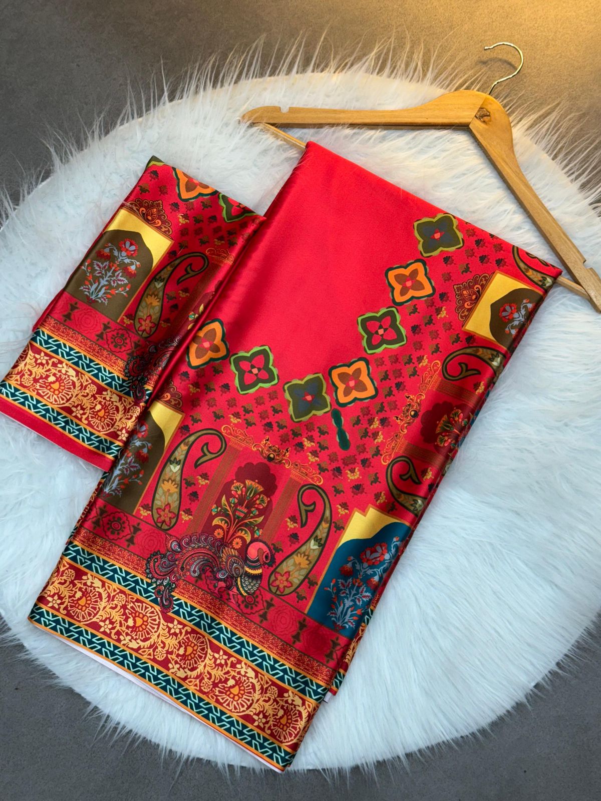 Royal Mughal-Inspired Multicolor Printed Saree