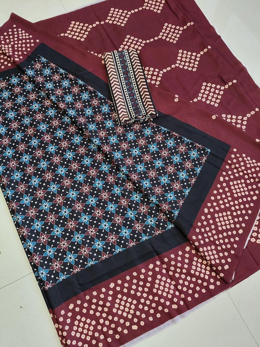 Artisanal Maroon Ajrakh Saree