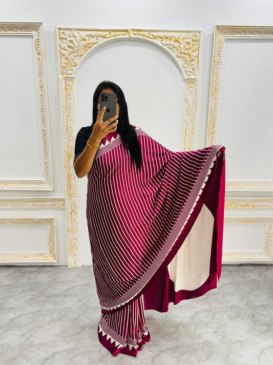 Chery & White Saree with Bold White Circle Pallu – Modern Designer Look