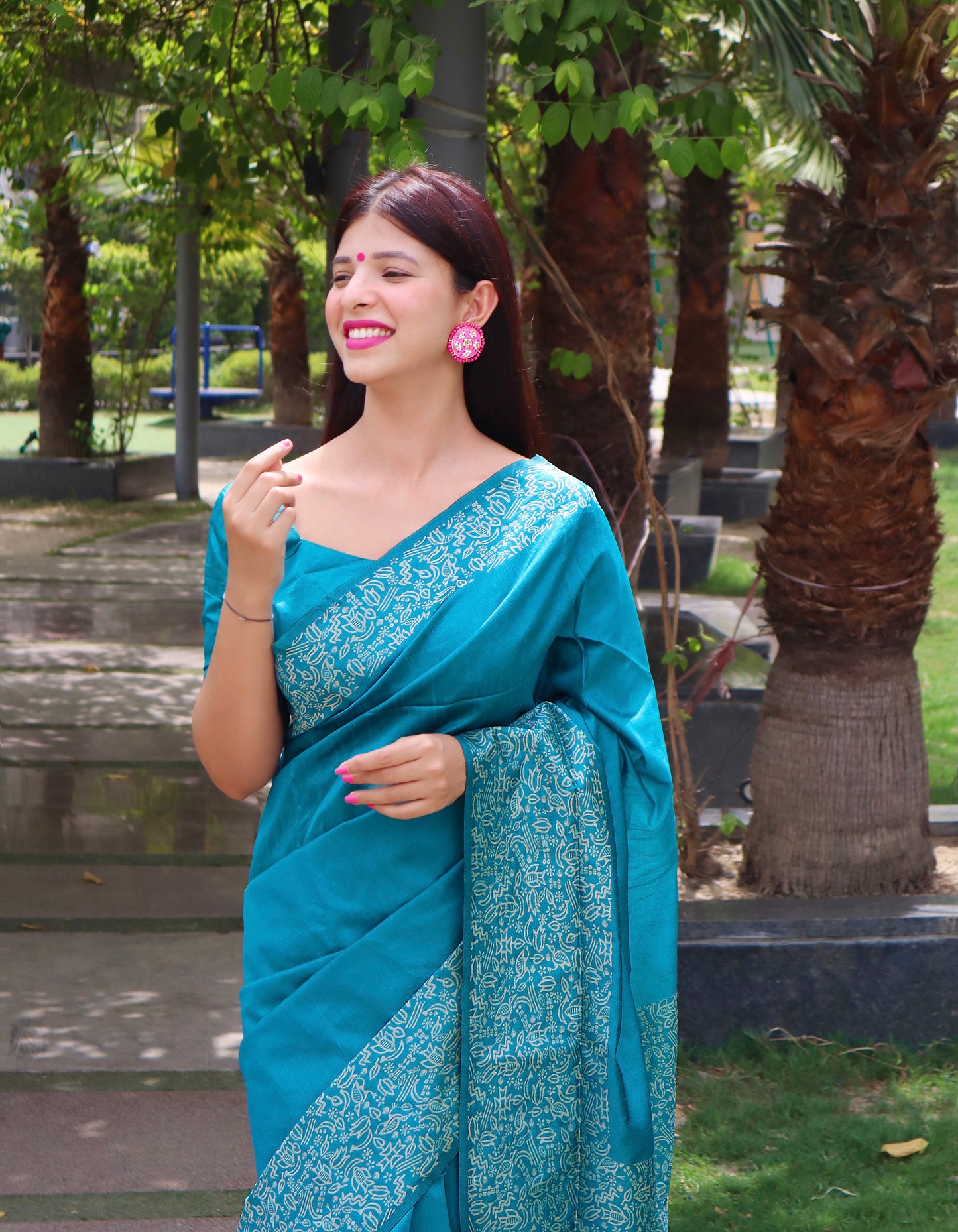 Teal Blue Banglori Handloom Raw Silk Saree with Rich Pallu