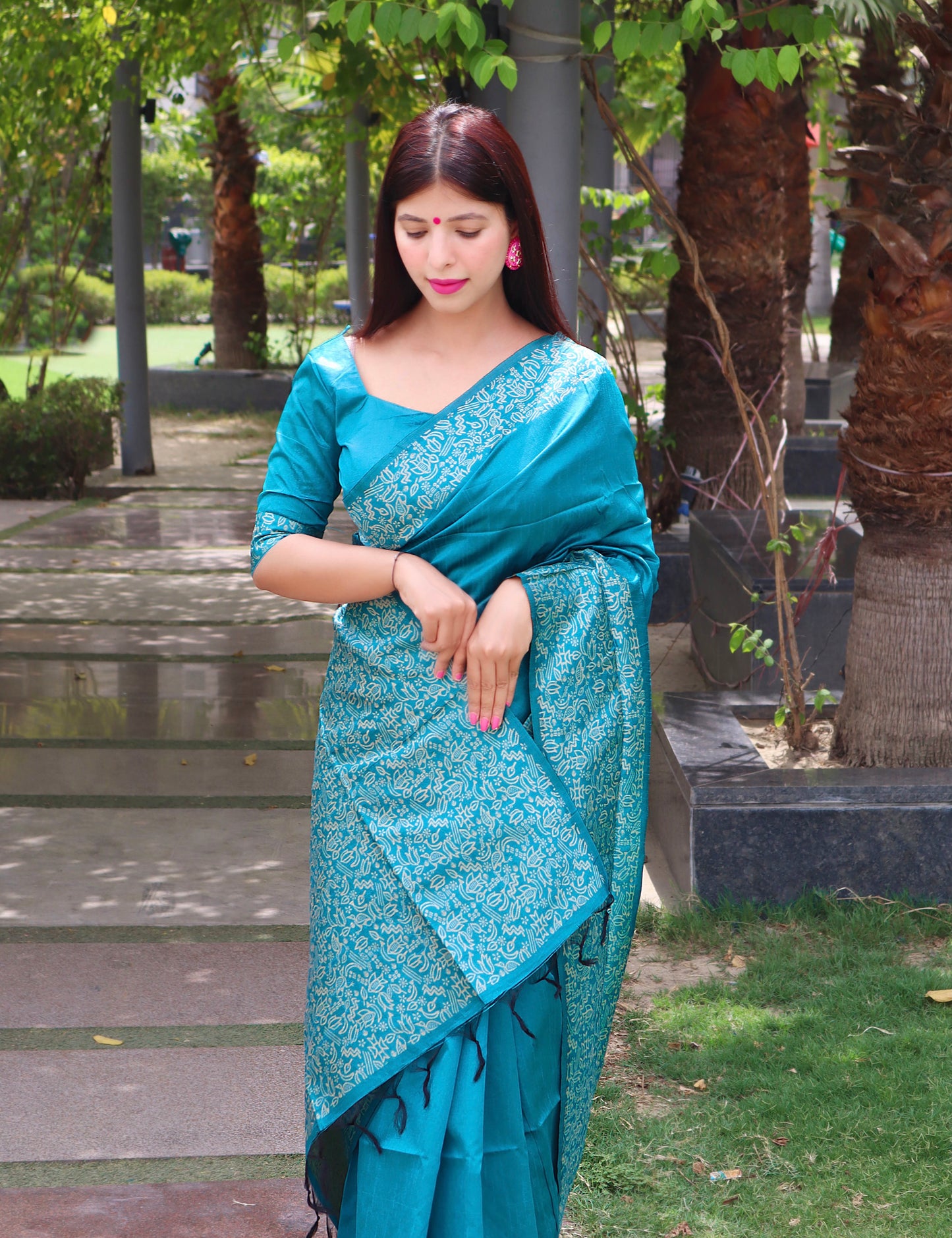 Teal Blue Banglori Handloom Raw Silk Saree with Rich Pallu