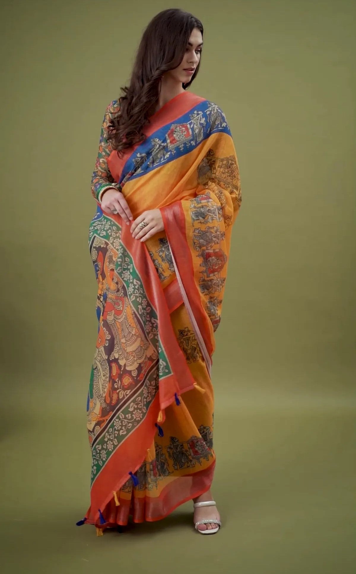 Multi Colour Linen Saree