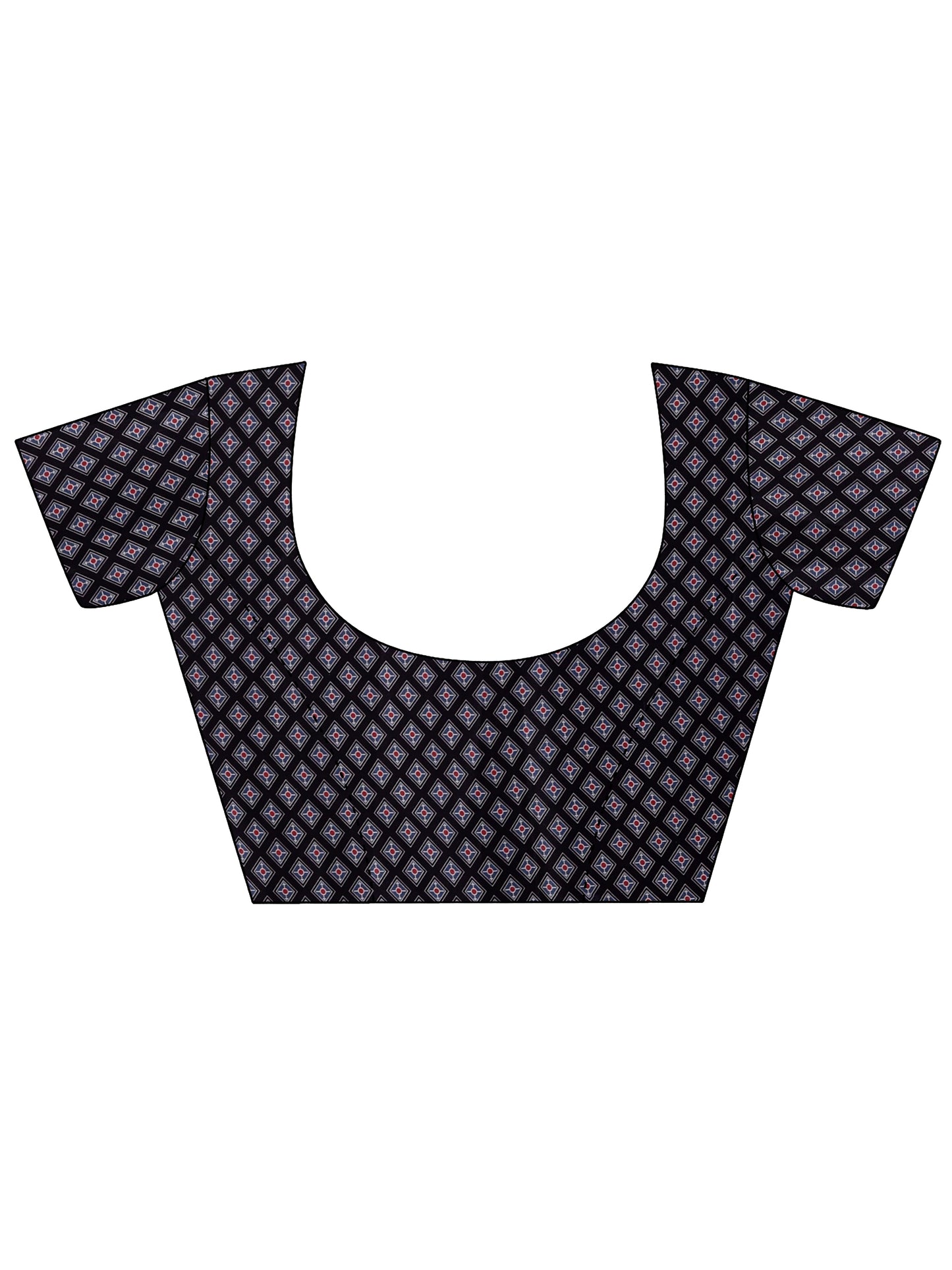 Black & Red Traditional Printed Pure Silk Saree with Contrast Blouse