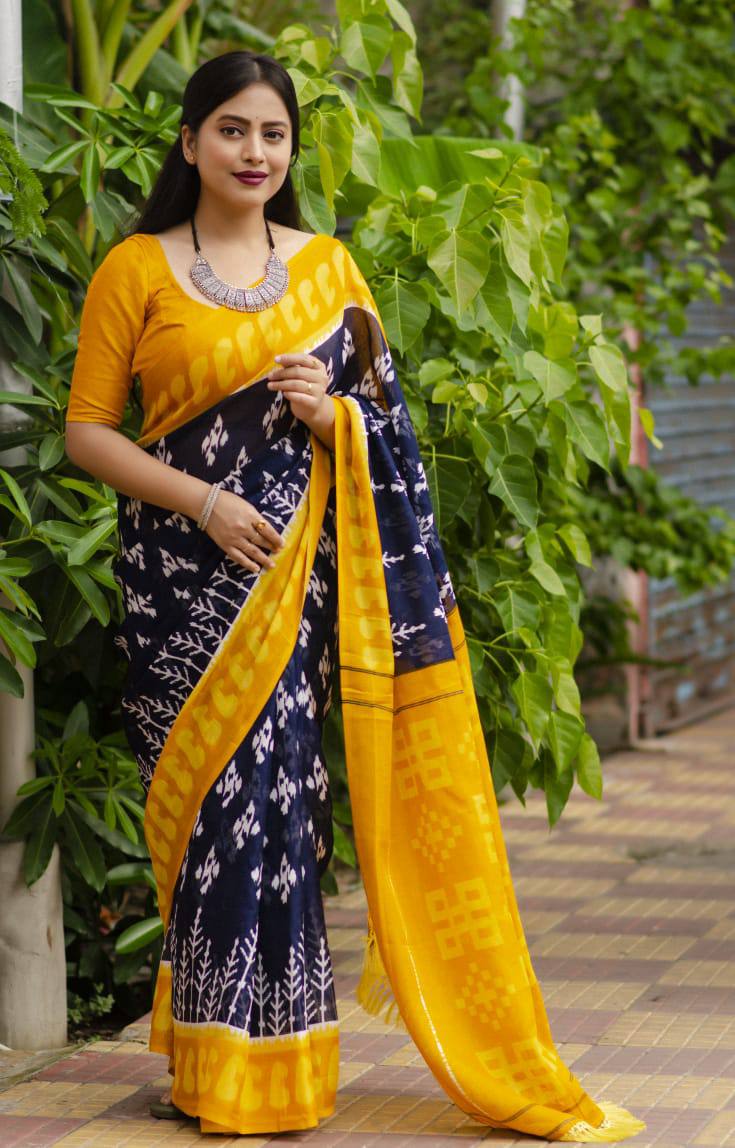 Yellow & Bright Mustard Linen Saree