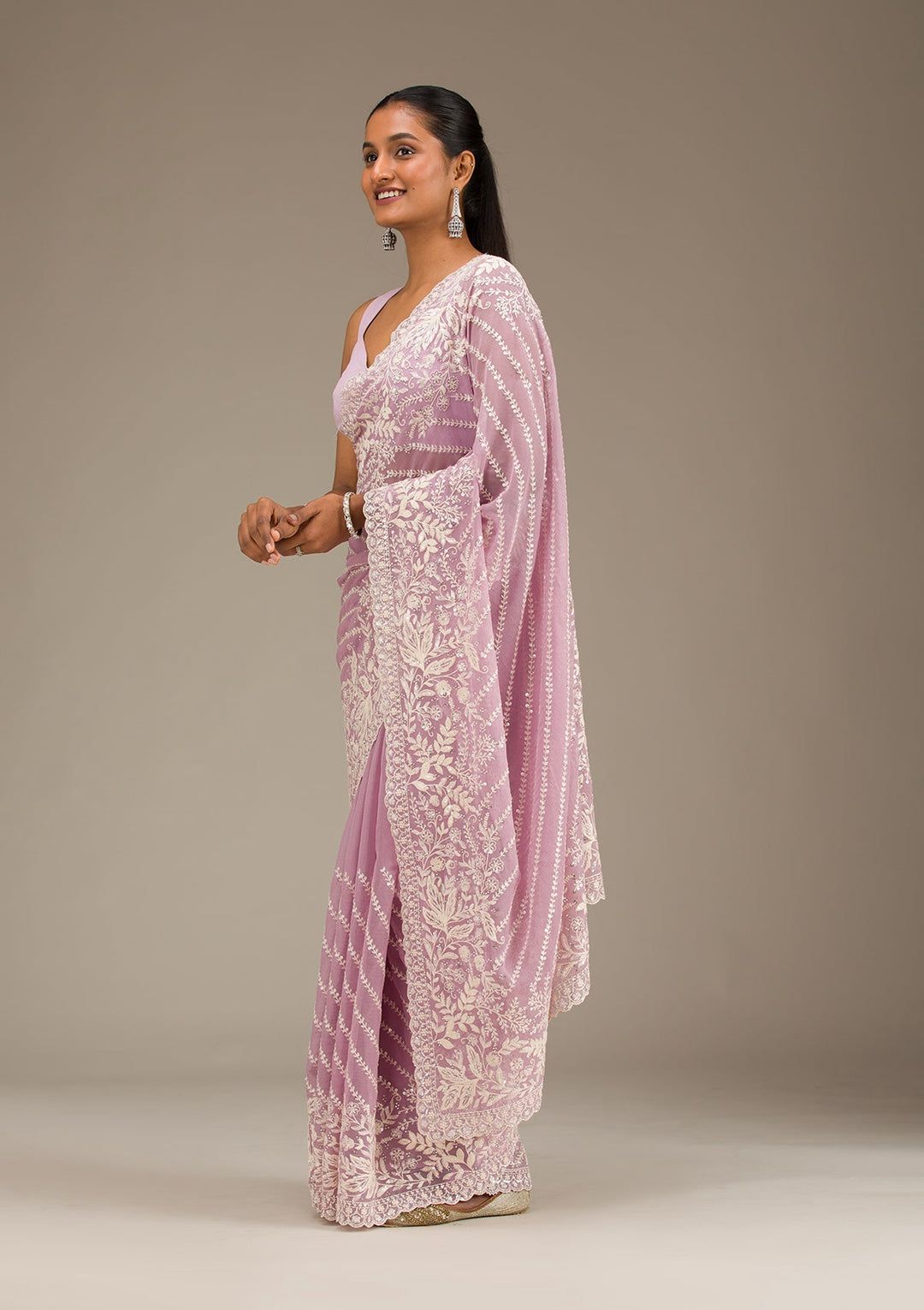 Pastel Fox Georgette Saree with Thread & Sequin Embroidery