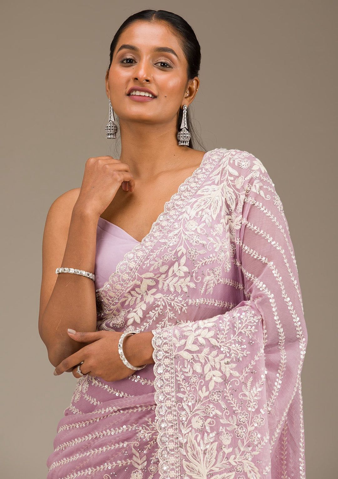 Pastel Fox Georgette Saree with Thread & Sequin Embroidery