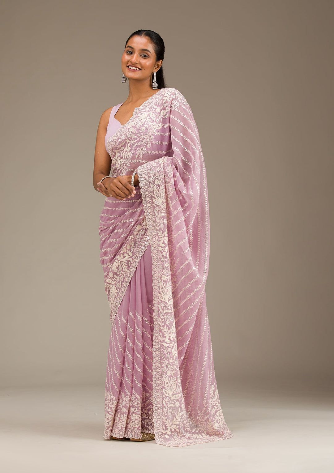 Pastel Fox Georgette Saree with Thread & Sequin Embroidery