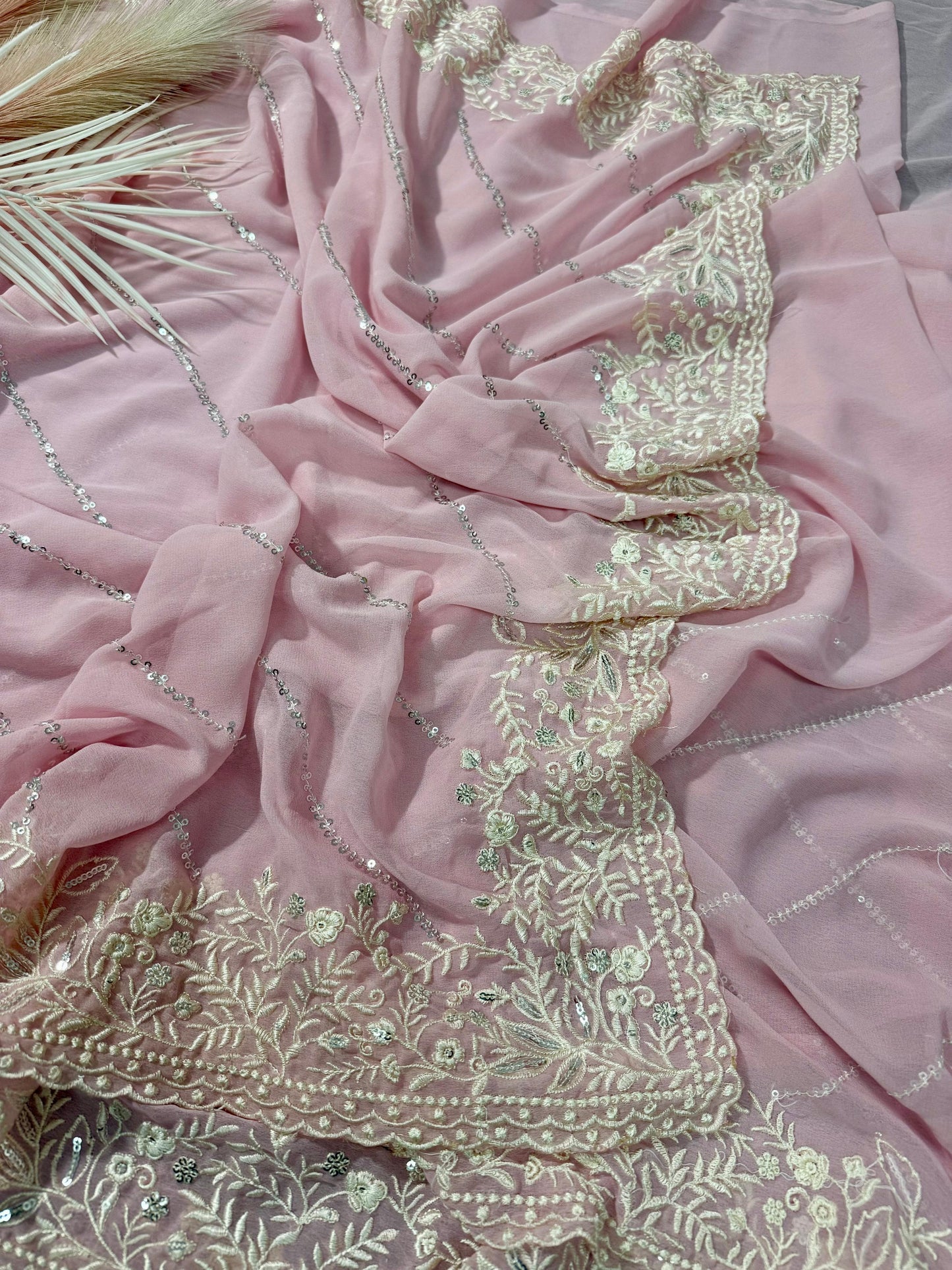 Pastel Fox Georgette Saree with Thread & Sequin Embroidery