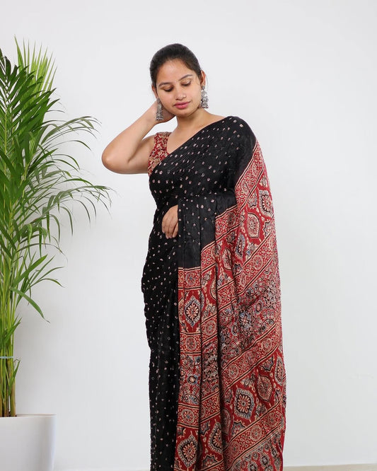 Classic Black Ajrakh Saree