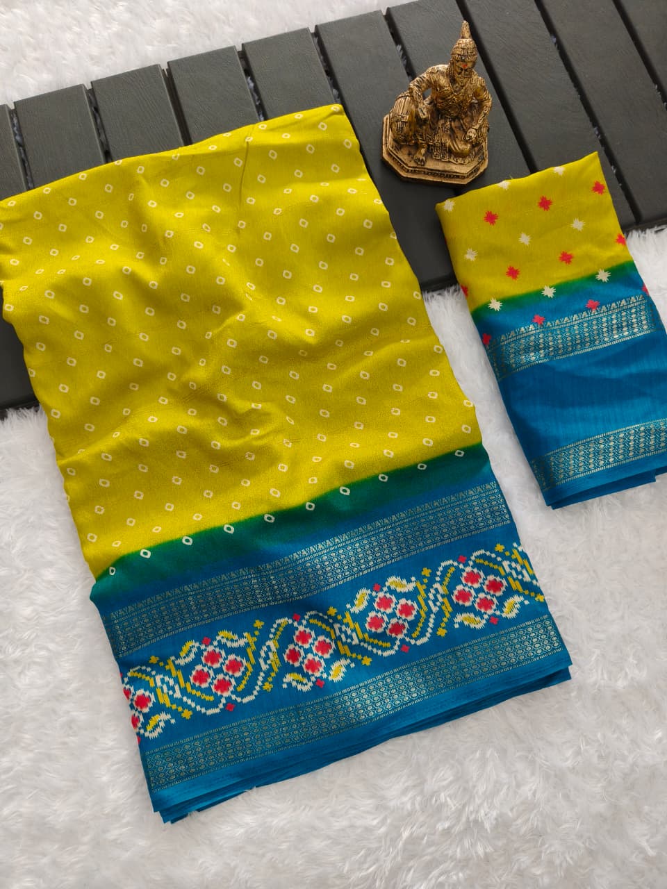 Traditional Bandhej Saree with Rich Contrast Border & Matching Blouse