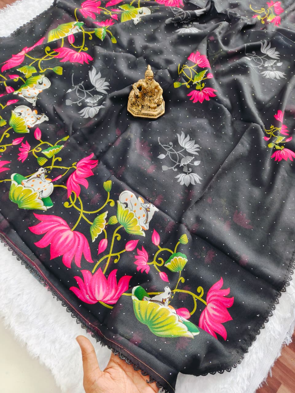 Heavy Marshmallow Blooming Georgette Saree with Swarovski Work & Digital Print