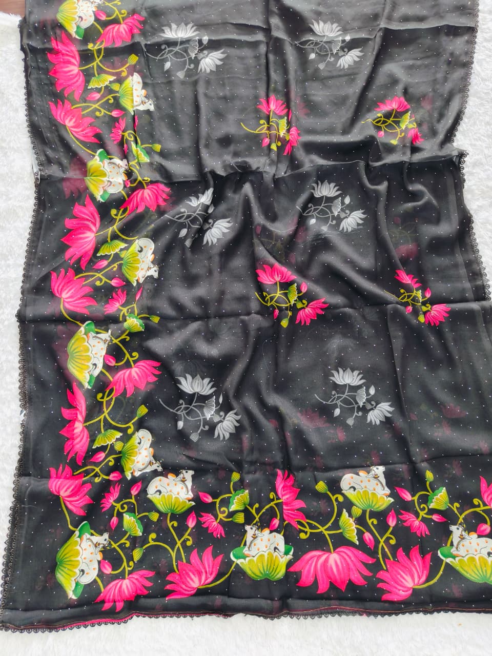 Heavy Marshmallow Blooming Georgette Saree with Swarovski Work & Digital Print