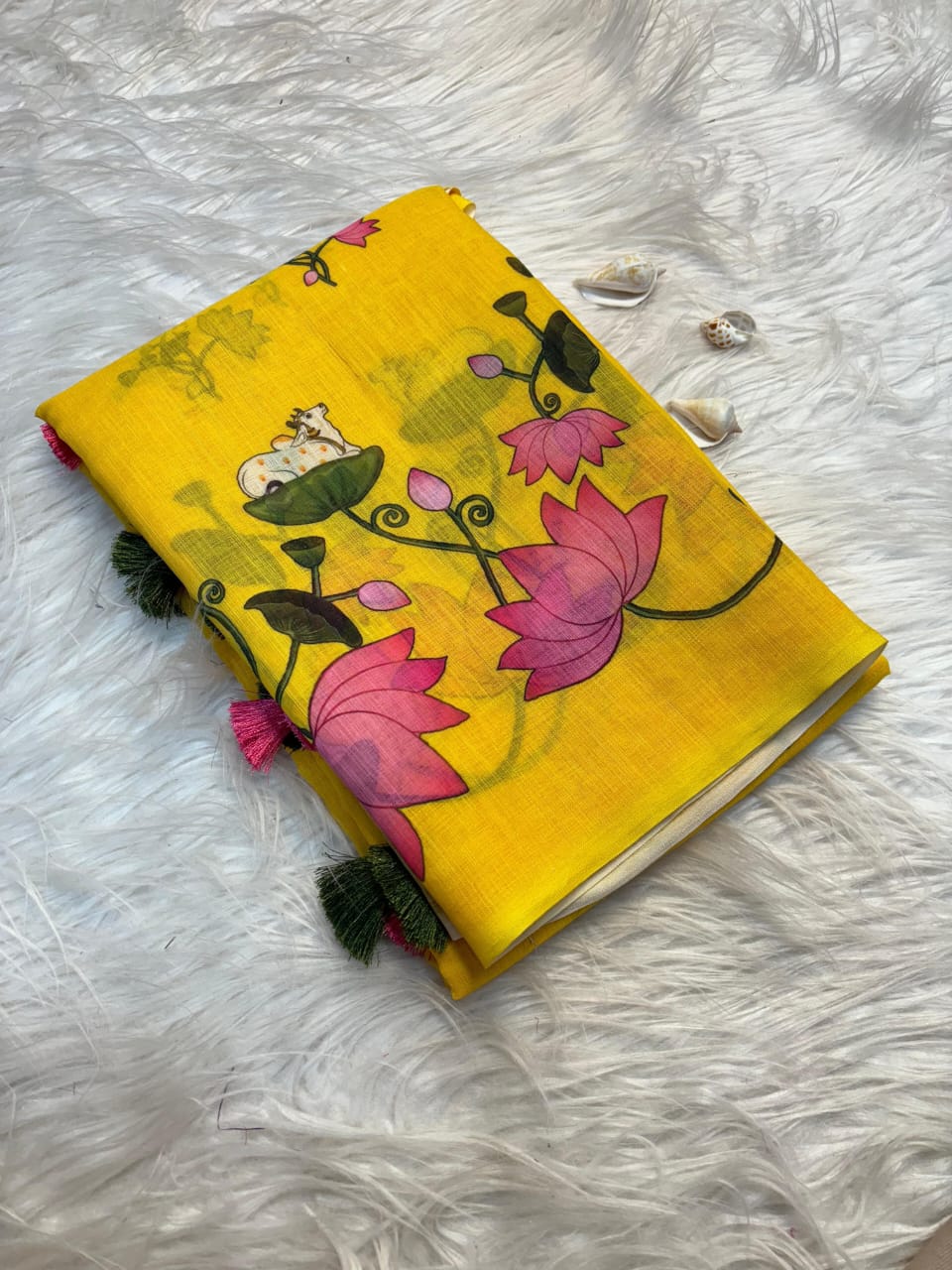 Elegant Floral Printed Linen Sare