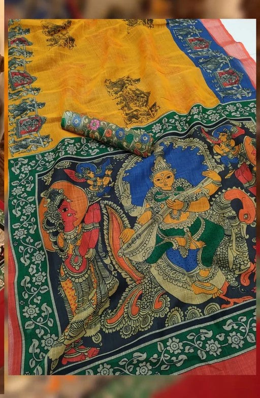 Multi Colour Linen Saree