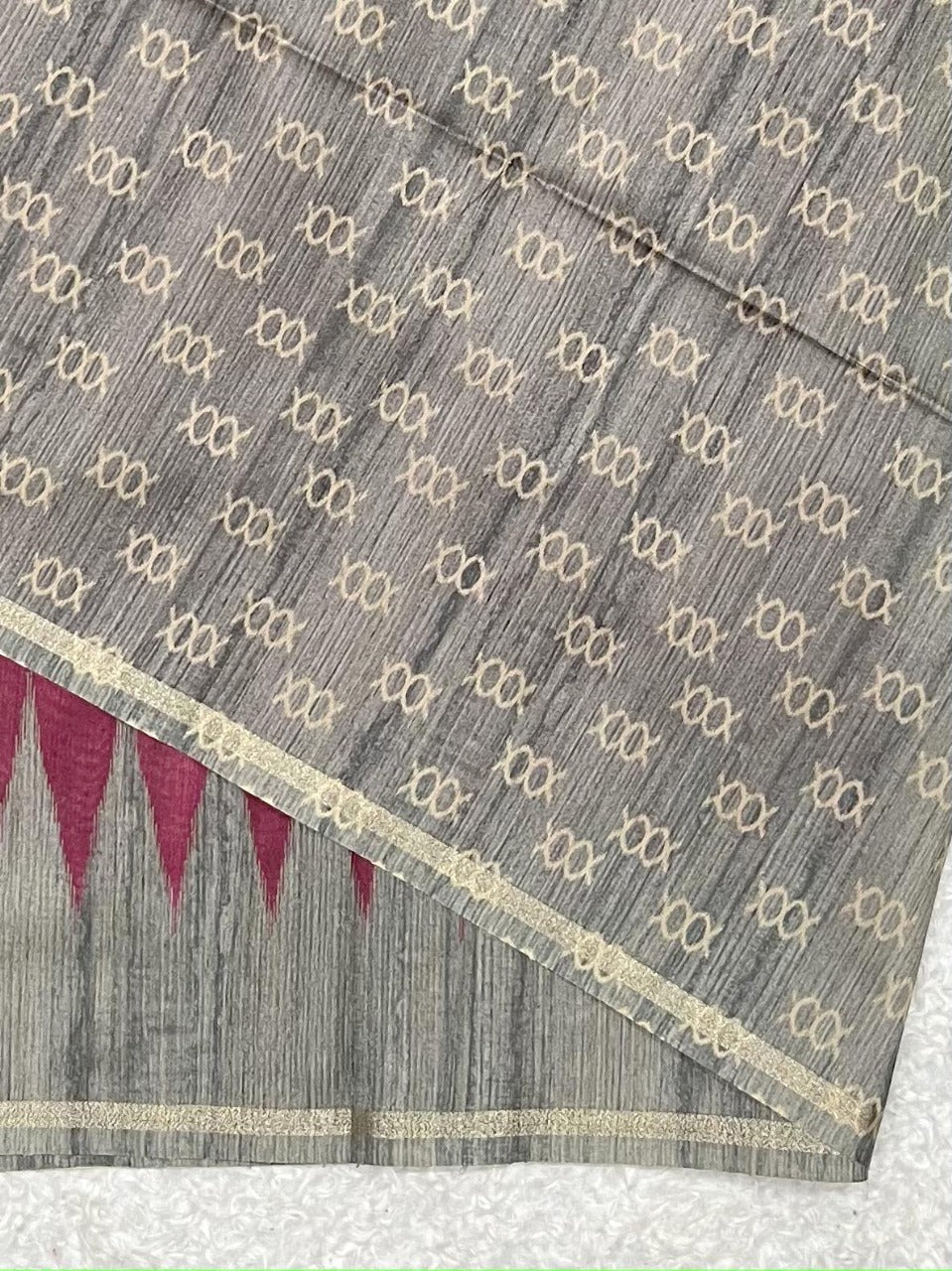 Elegant Grey & Wine Cotton Ikat Saree with Tribal Pallu