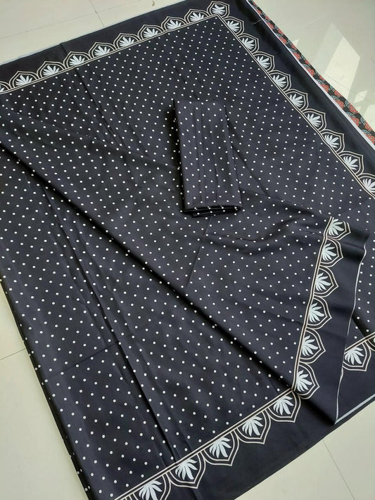Ajrakh Black Printed Modal Sik Saree