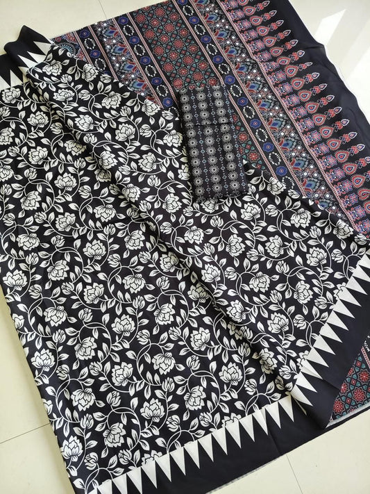Ajrakh Digital Print Saree with Unstitch Blouse