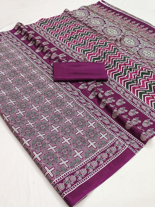 Ajrakh Digital Print Saree