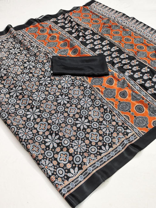 Ajrakh Digital Print Saree