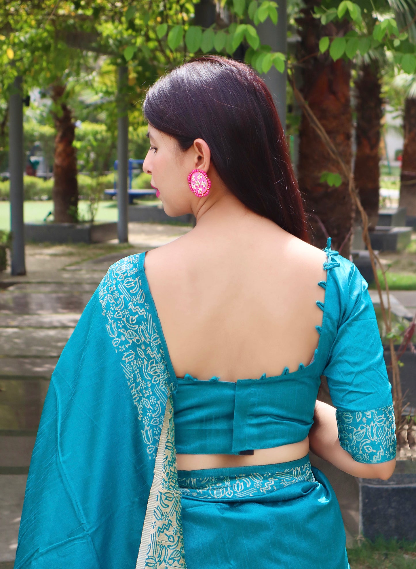 Teal Blue Banglori Handloom Raw Silk Saree with Rich Pallu