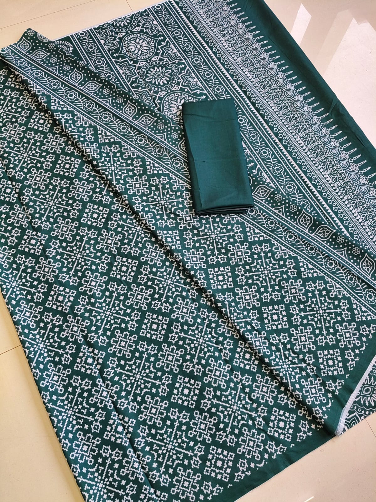 Graceful Green Ajrakh Printed Modal Saree