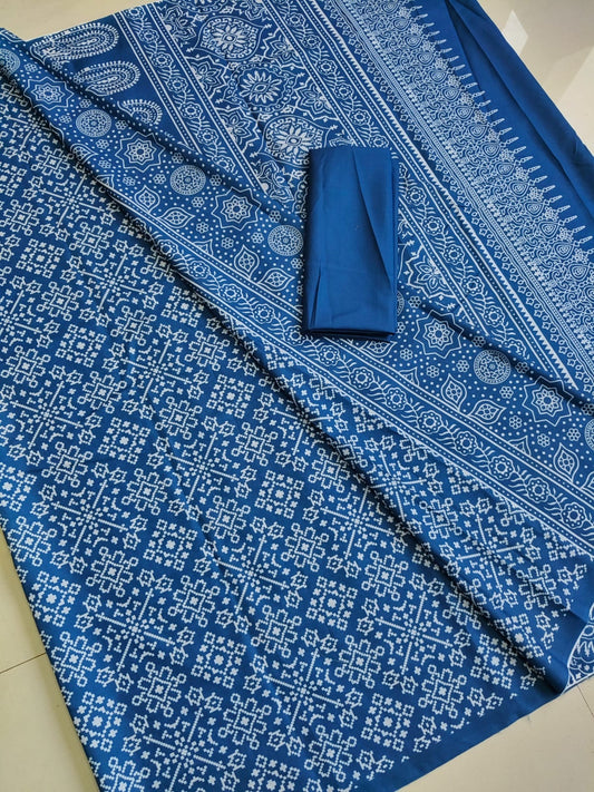 Blue Soft Modal Saree with Timeless Ajrakh Prints