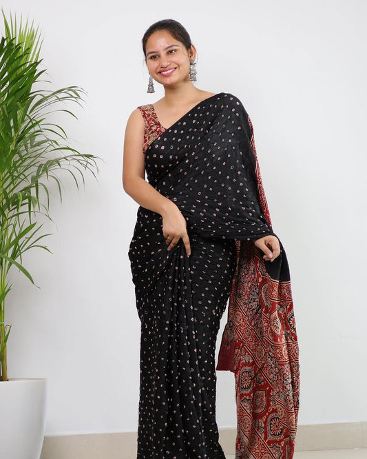 Classic Black Ajrakh Saree