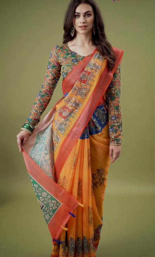 Multi Colour Linen Saree