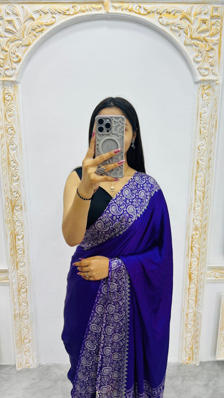 Royal Blue Ajrakh Printed Saree – Ethnic & Stylish