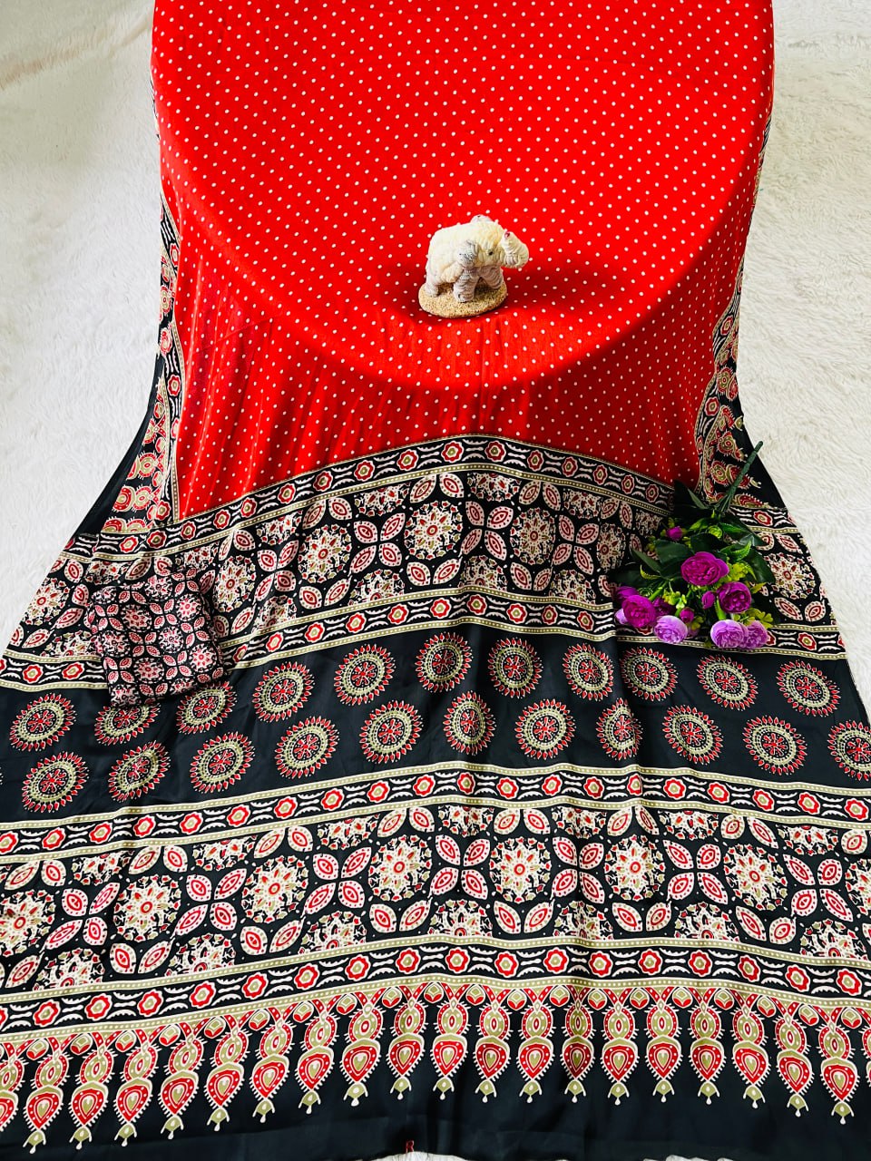 Elegant Ajrakh Saree with a Print & Patola-Style Pallu - Red