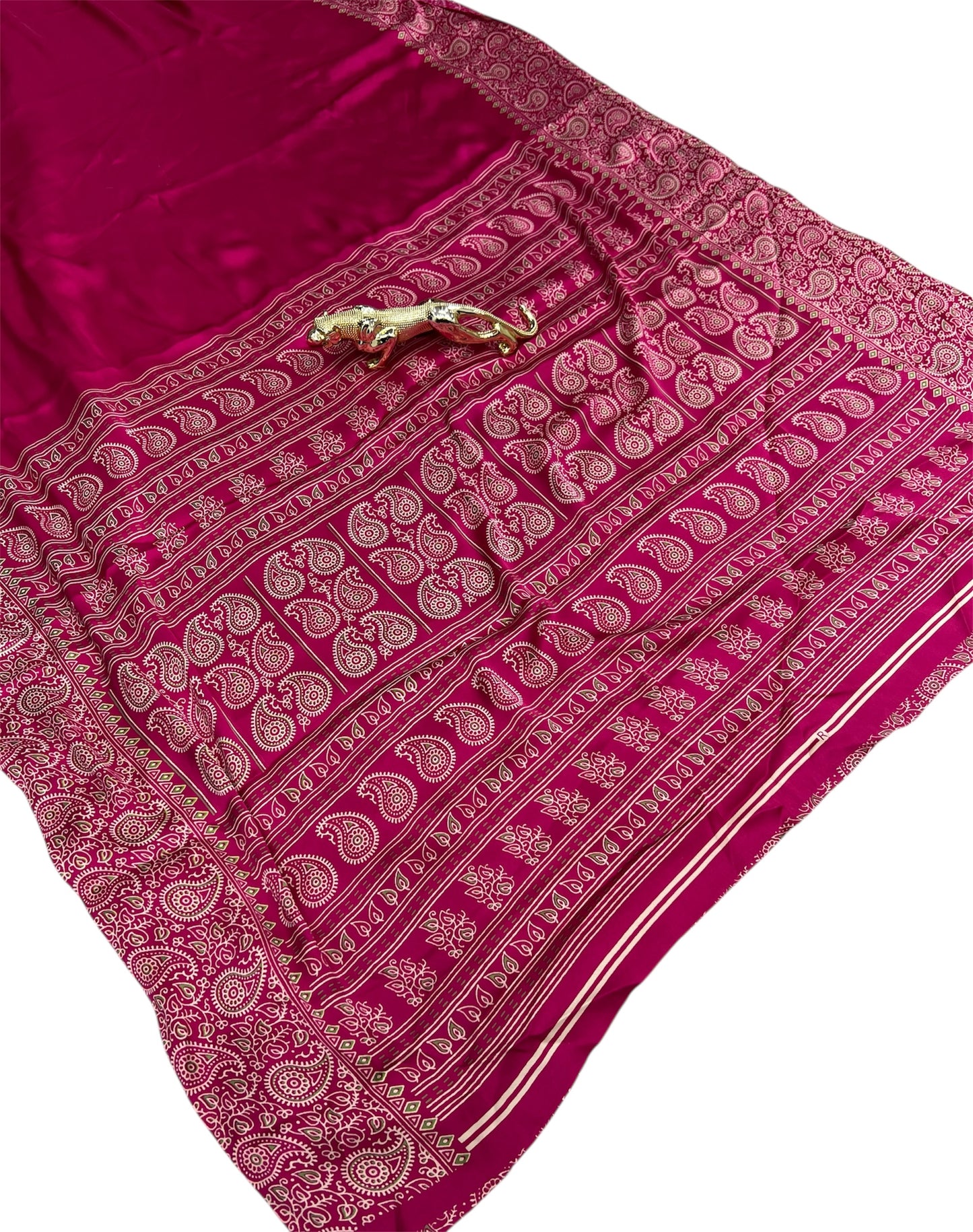 Magenta Pink Ajrakh Print Premium Saree – Festive Ethnic Wear