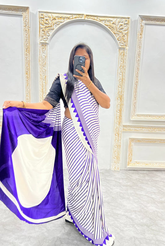 Trendy Purple & Off-White Abstract Print Saree with Modern Design