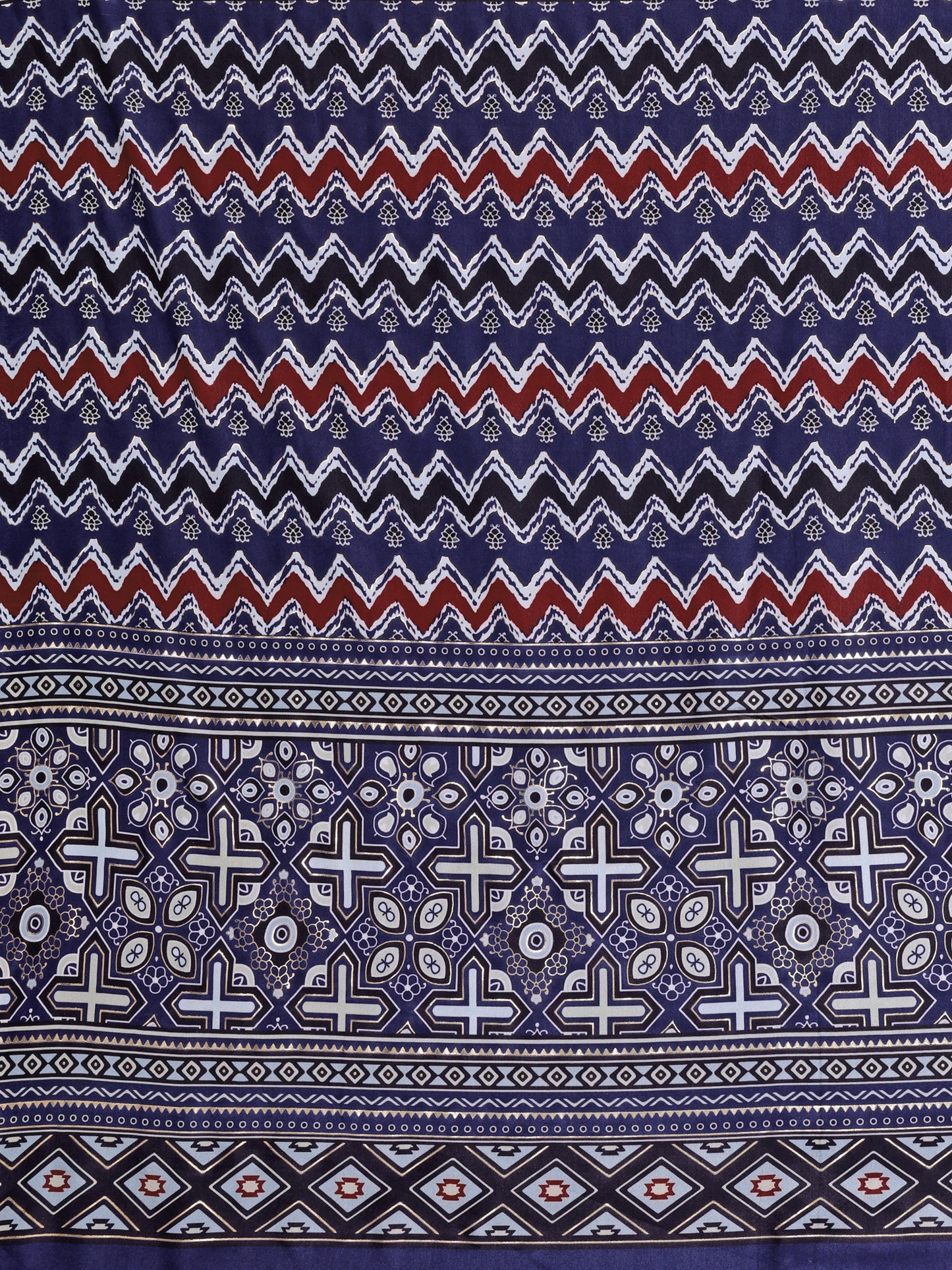 Royal Blue Pure Silk Saree with Traditional Ajrakh-Inspired Print