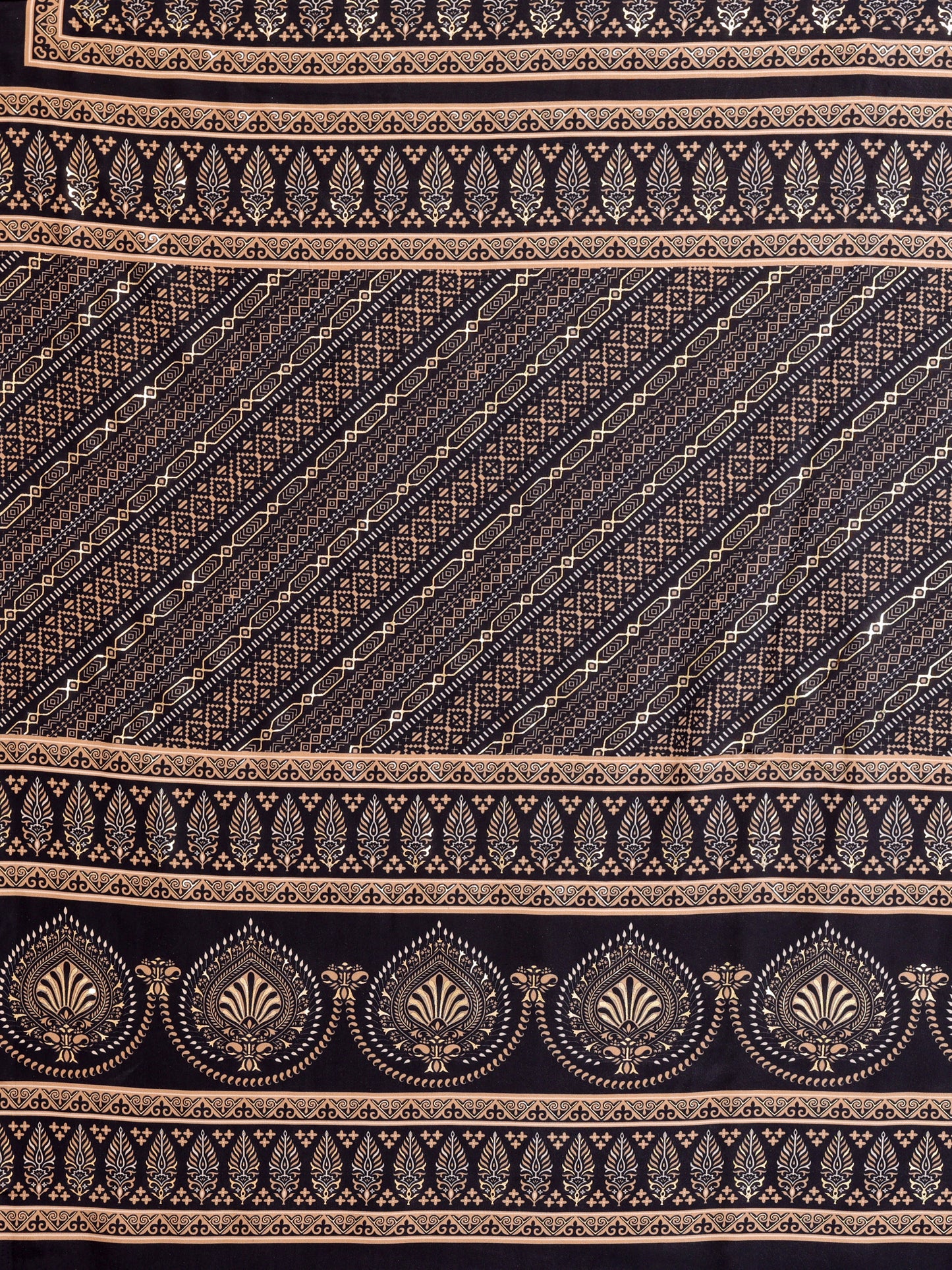 Black & Golden Pure Silk Saree with Traditional Motif Print