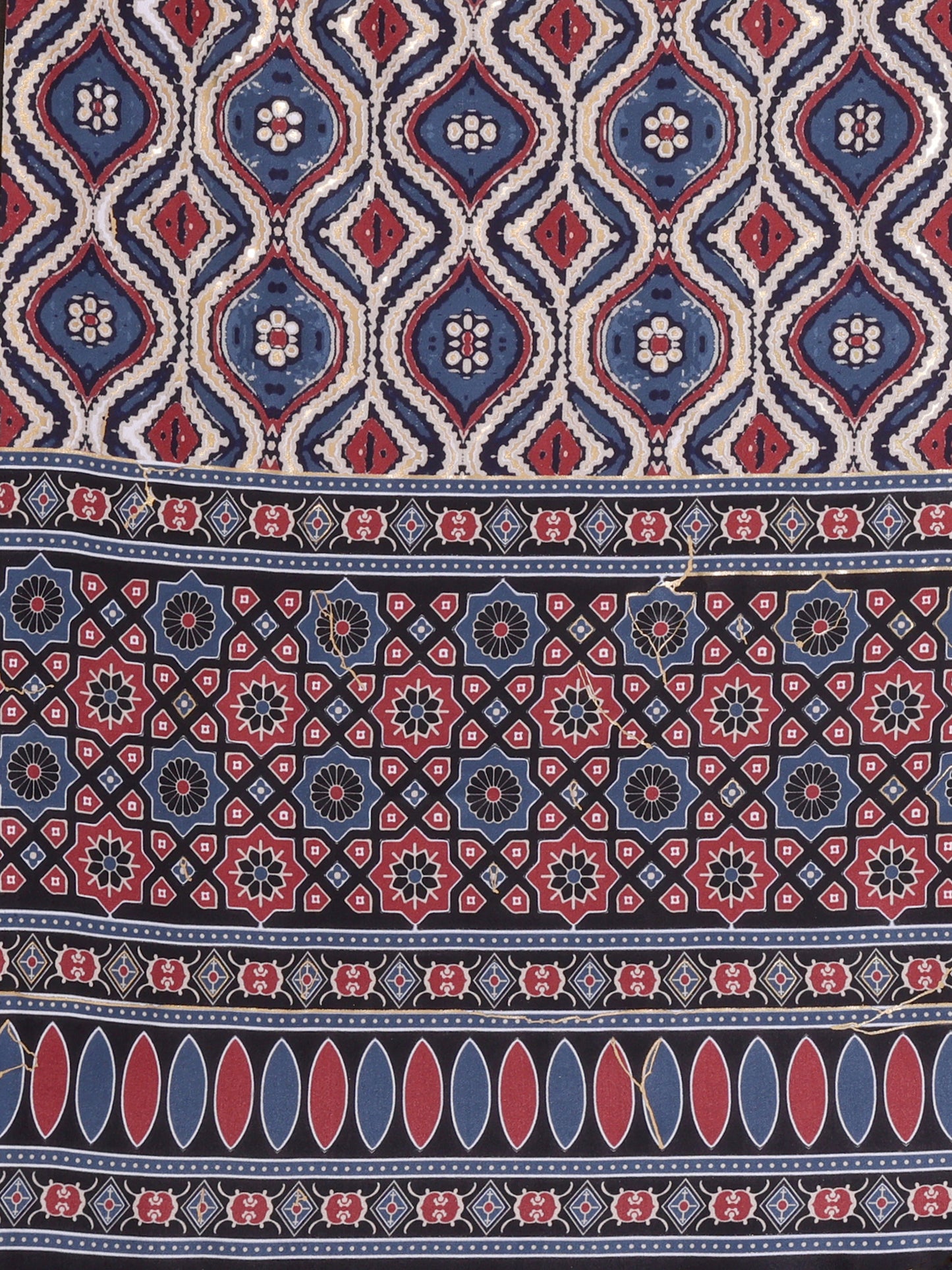 Black & Red Traditional Printed Pure Silk Saree with Contrast Blouse