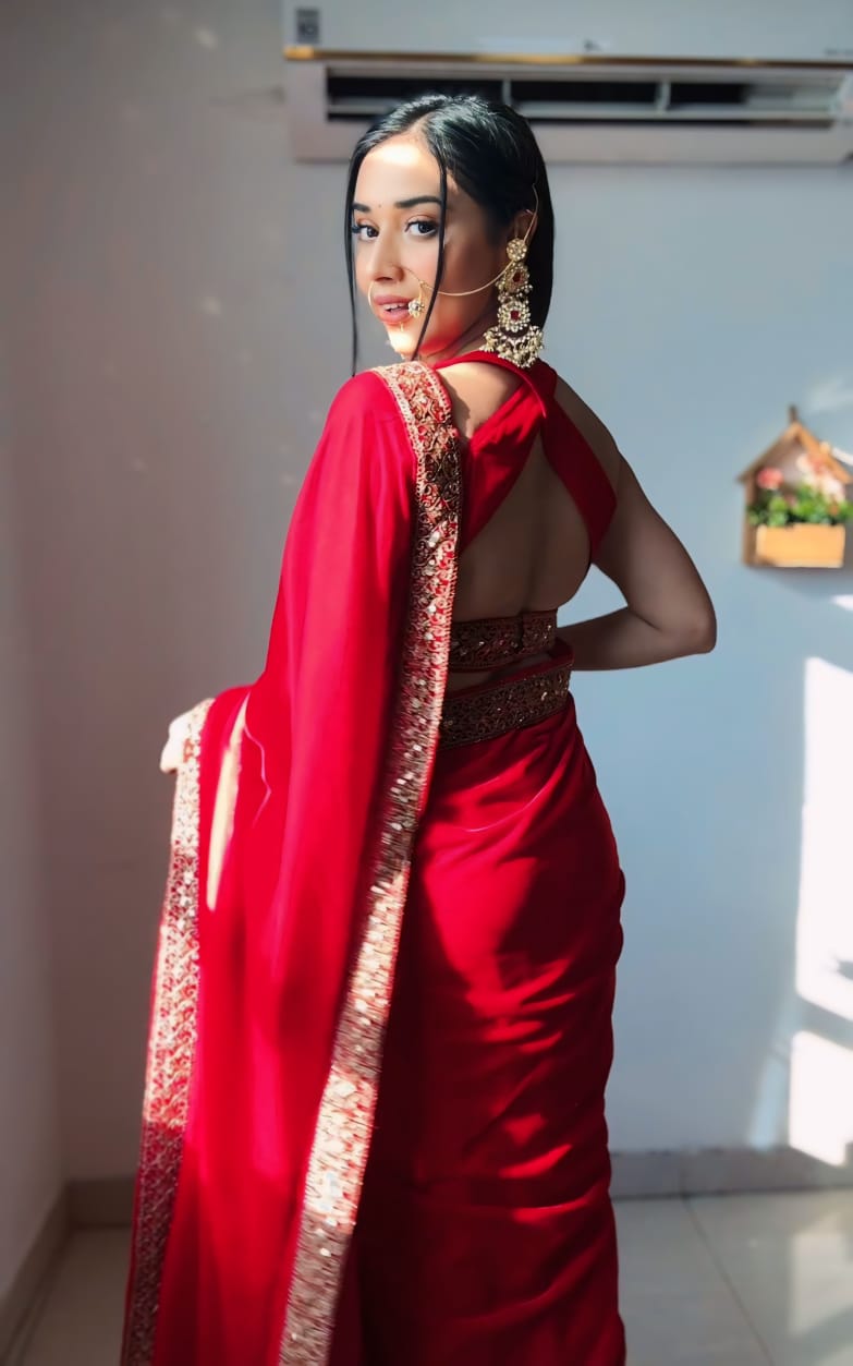 Red Pure Valvet Saree With Embroidery Border