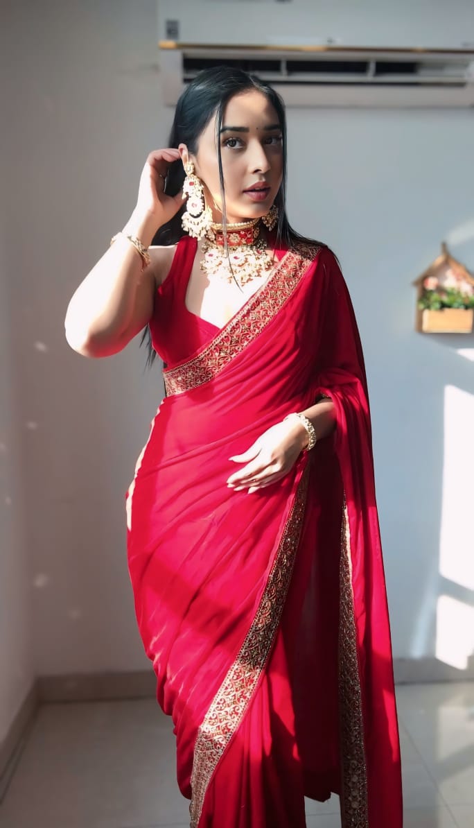 Red Pure Valvet Saree With Embroidery Border