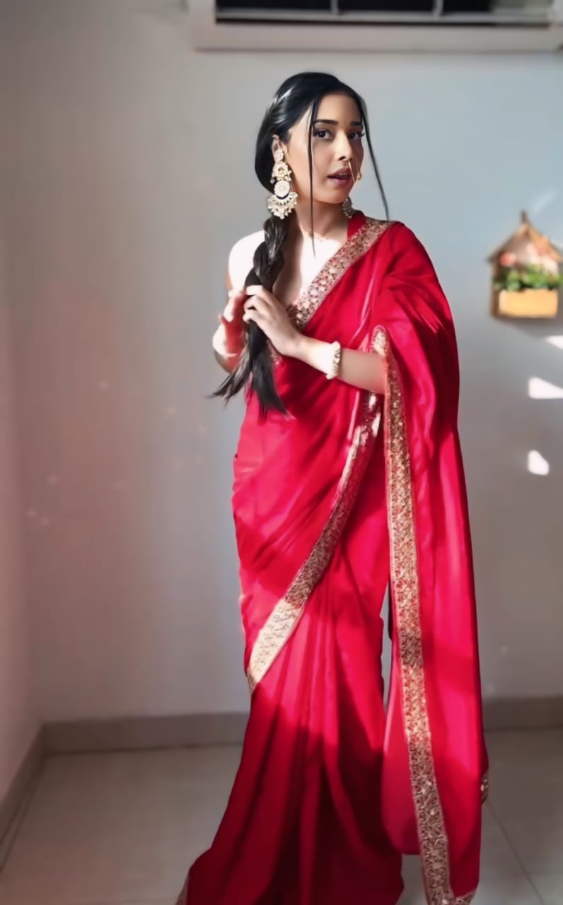 Red Pure Valvet Saree With Embroidery Border