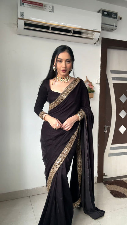Black Pure Valvet Saree With Embroidery Border