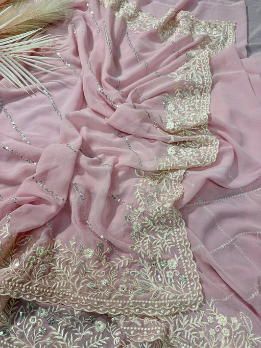 Pastel Fox Georgette Saree with Thread & Sequin Embroidery