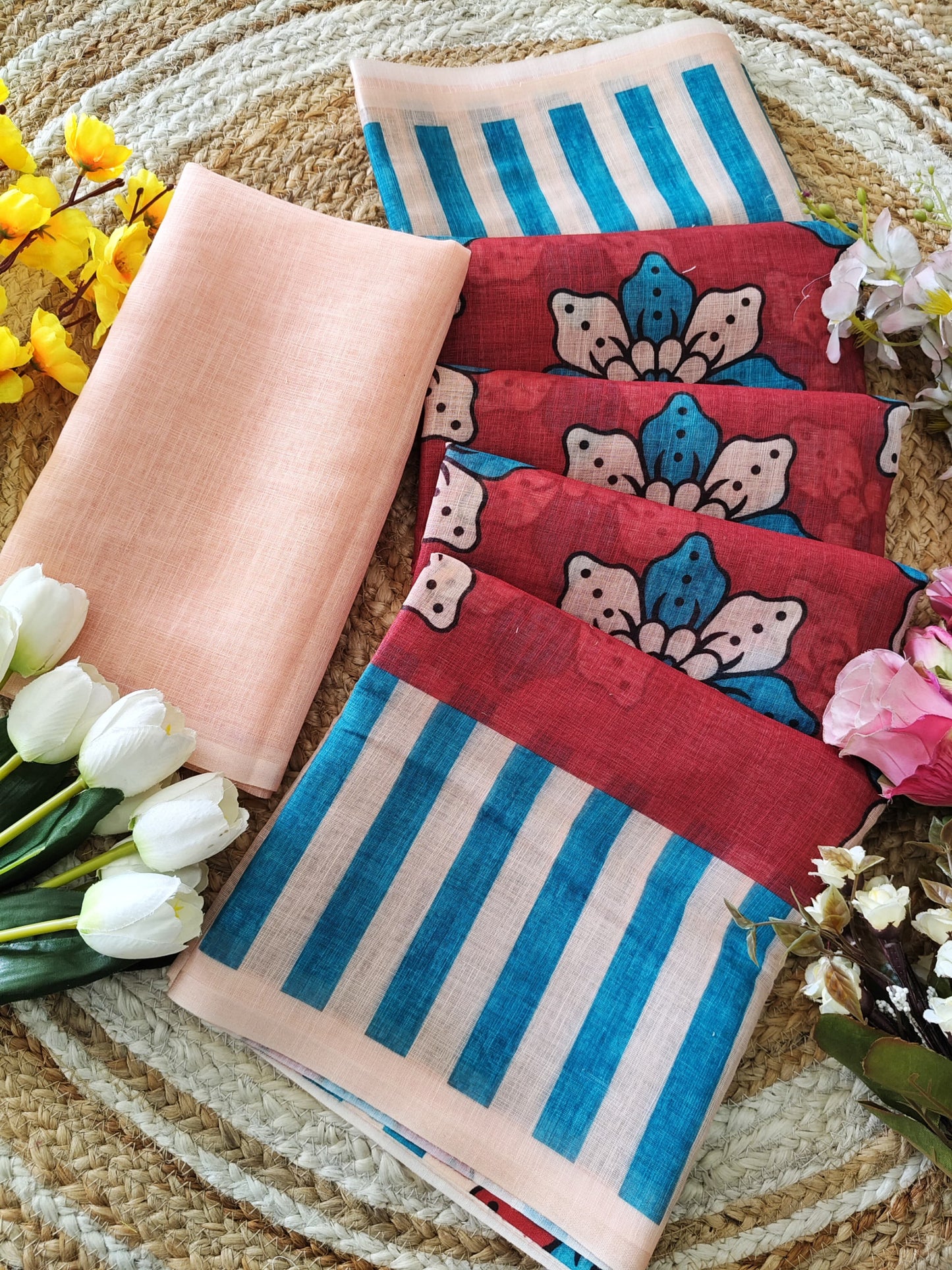 Trendy Digital Print Soft Silk Saree with Floral & Striped Design