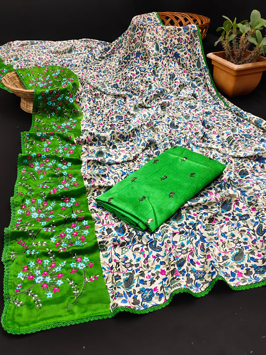 Heavy Chiffon Blooming Georgette Saree with Multicolor Embroidery & Sequins Work