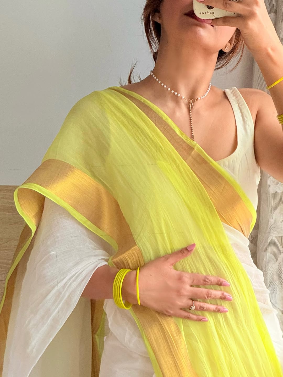 Linen Cotton Digital Print Saree with Floral & Striped Design