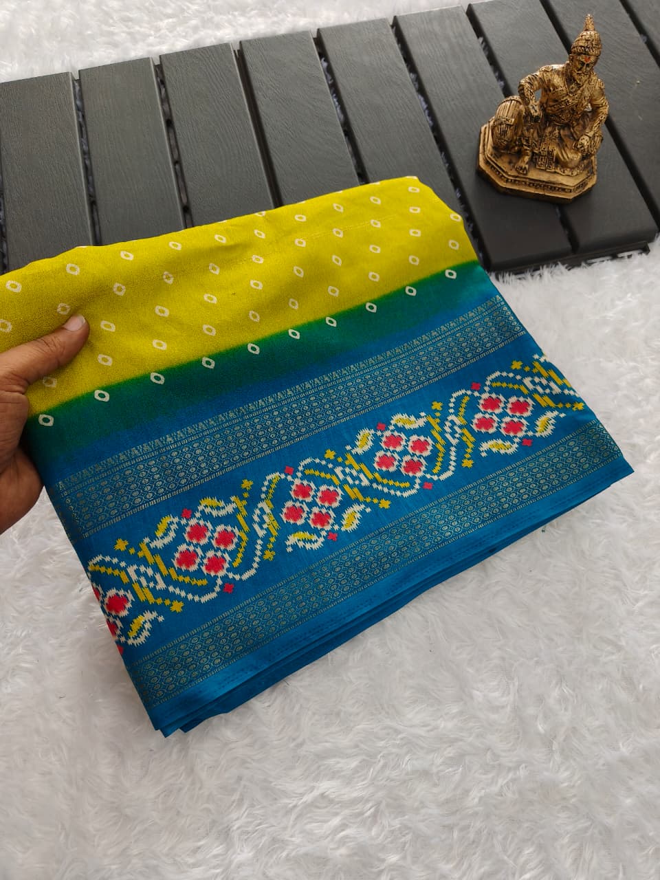 Traditional Bandhej Saree with Rich Contrast Border & Matching Blouse