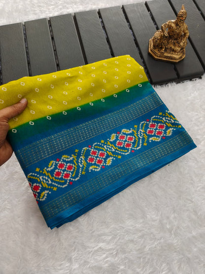 Traditional Bandhej Saree with Rich Contrast Border & Matching Blouse