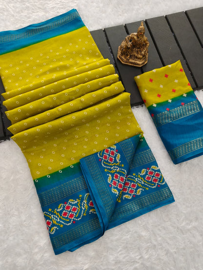 Traditional Bandhej Saree with Rich Contrast Border & Matching Blouse