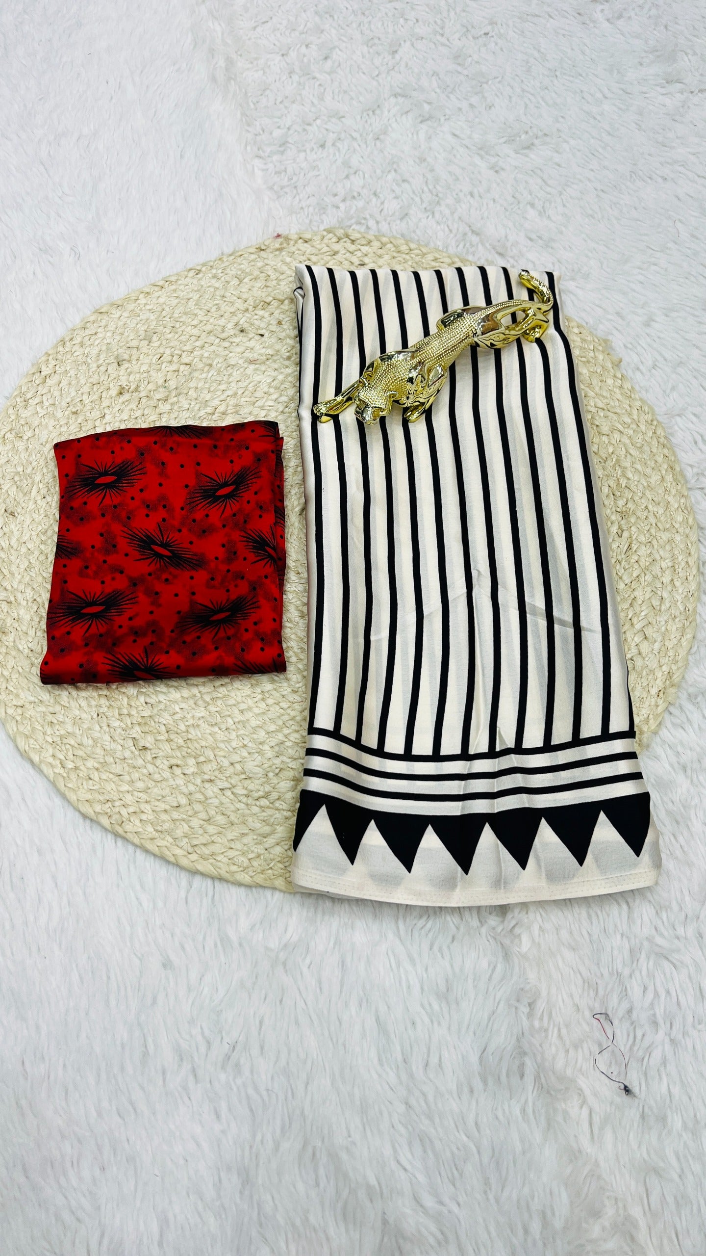 Exclusive Black, Red & White Stripe Ajrakh Semi Gajji Saree