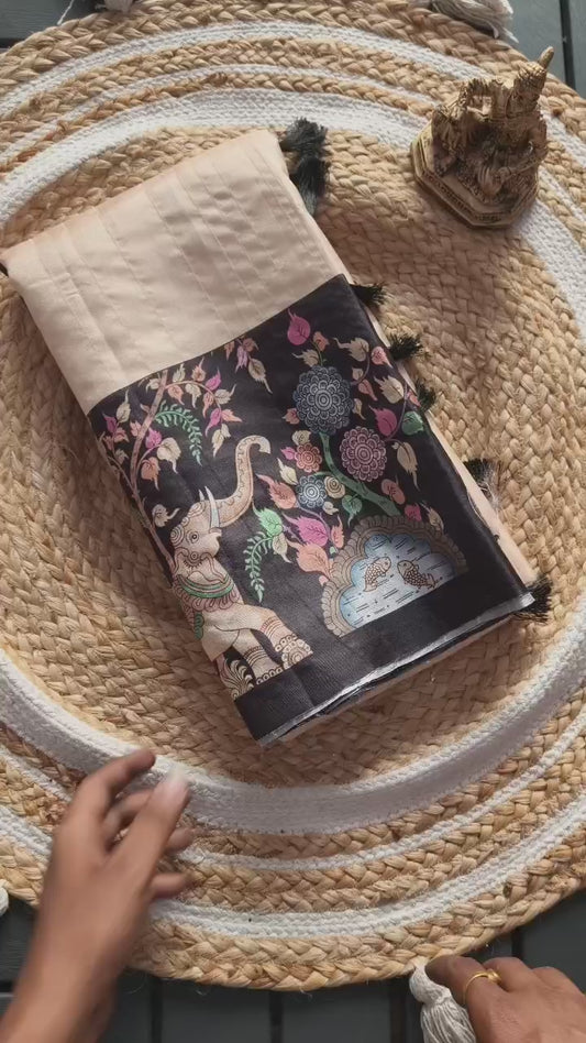 Premium Handloom Tussar Silk Saree with Vibrant Floral Design